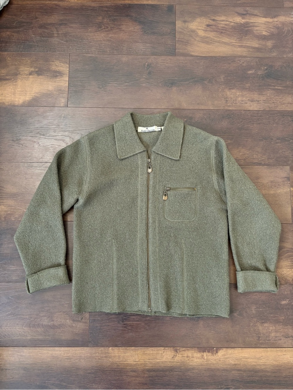 Vintage Andre Christian Women’s Wool Jacket Medium Olive Green Full Zip